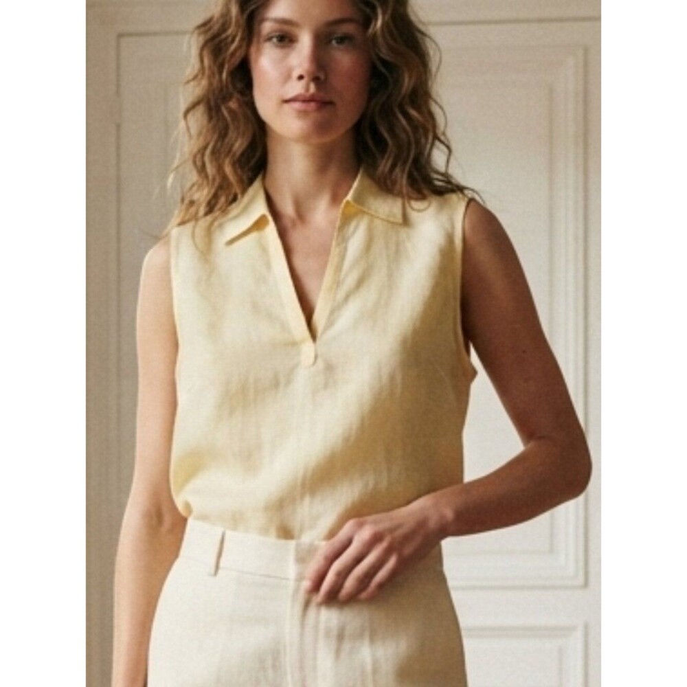 Old Navy Large Pastel Yellow 100% Linen Sleeveless V-Neck Top